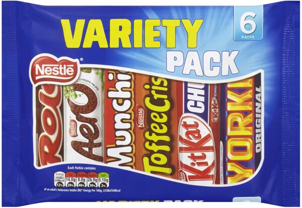 Nestle Variety Pack 12x6pk (Yorkie Milk Marked Multipack, non marked Munchies, Rolo, Toffee Crisp, Aero Peppermint & Kit Kat Chunky)